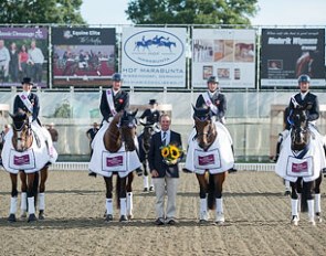 The British team won the fourth and final leg of the FEI Nations Cup pilot series at Hickstead (GBR): Nikki Crisp (Pasoa), Gareth Hughes DV Stenjkers Nadonna), Chef d’Equipe Richard Waygood, Michael Eilberg (Marakov) and Carl Hester (Uthopia)