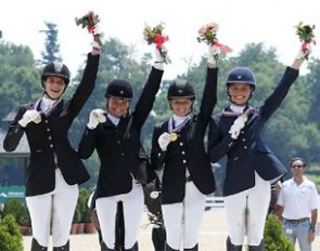 Dressage Junior Team Gold medalists from Quebec, Canada: Naima Moreira Laliberte, Betrice Boucher, Felixe Cote Villeneuve, and Laurence Blais Tetreault :: Photo © SusanJStickle.com