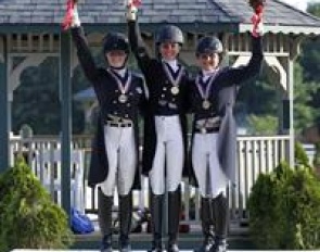 Dressage Young Rider Freestyle medalists: Jamie Pestana (Reg 7) - Silver; Ayden Uhlir (Reg 6) - Gold; Tanya Strasser Shostak (CAN) - Bronze :: Photo © Sue Stickle