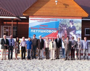 The 2013 CDI-JYR Ryazan judging panel and officials: Markowski, Govoroy, Kuprianova, Volkkov, Romanov, Merkulov, Kogan, Soboleva, Mrozova, Myhre, Mandl, Mattiesen, Saleh, Maknami, and Kuprianov