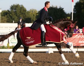 Carl Hester and Fine Time win the Grand Prix Freestyle Championship at the 2013 British Dressage Championships :: Photo © Risto Aaltonen