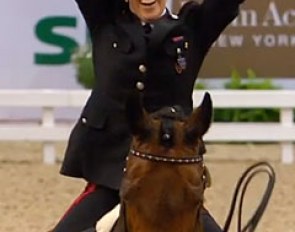 Valentina Truppa raises her arms in the air at the end of her freestyle