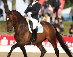 Mia Runesson on her best horse here in Verden , Faustino (by Figaro R x Bernstein)