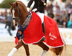 Lena Stegemann and Scara Boa become the 5-year old World Champions at the 2013 World Championships for Young Dressage Horses :: Photo © Astrid Appels
