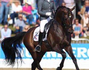 Thamar Zweistra and Hexagon's Charon. The small Dutch bred stallion is a very talented mover with a phenomenal canter, but he tends to move in two pieces with a hollow back. 