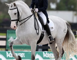 Janne Rumbough and Junior at the national season opener of the 2013 Global Dressage Festival :: Photo © Sue Stickle