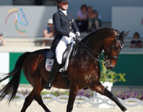 American Adrienne Lyle built on her experience and improved her score with Wizard. The horse showed a fantastic trot half pass left and one tempi changes
