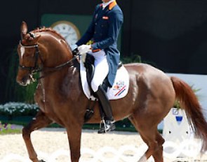Hans Peter Minderhoud and Flirt de Lully. The horse is a scopy mover but struggles much with the balance in the piaffe