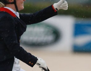 Olivia Oakeley gives a thumb's up to her British supporters