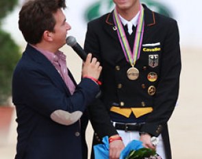 Sönke Rothenberger gets interviewed on winning bronze in the individual test
