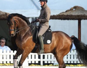 Patrik Kittel schooling Lyndal's young Grand Prix horse Delaunay, aka The Dude, in Hagen