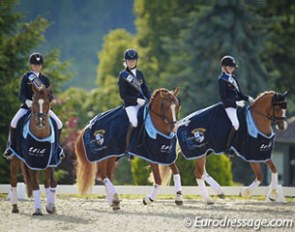The winning German pony team at the 2014 CDIO-P Hagen: Paulina Holzknecht on Carlos, Celine König on Daddy's Daydream and Semmieke Rothenberger on Paso Double :: Photo © Astrid Appels