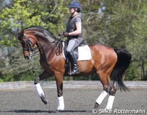 Fiona Bigwood and Sir Donato training at their home, Bourne Hill Stables, last week right before Keysoe :: Photo © Silke Rottermann