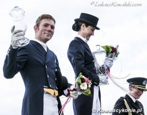 The Grand Prix kur podium at the 2014 CDI Radzionkow: Maksim Kovshov, Svetlana Kiseliova, Zaneta Skowronska :: Photo © Lukasz Kowalski