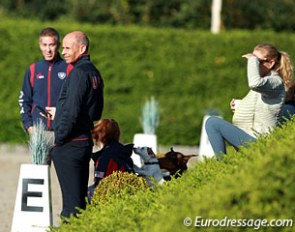 Watching each other ride: Robert Dover, Steffen Peters, Tina Konyot