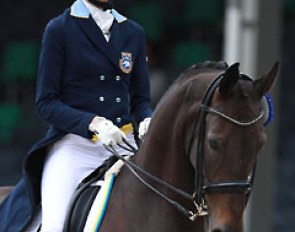 Cecilia Dorselius on Lennox. This Westfalian and Daniel Sherriff's Dallaglio were the two offspring by former World Young Horse champion Laurentianer in the class