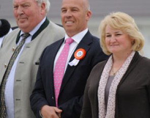 Three-star judge Peter Storr flanked by Manfred Schäfer, president of the Hanoverian society and  Olga Soboleva, Russian junior/young riders team trainer, at the 2014 CDI-JYR Ryazan :: Photo © Selene Scarsi