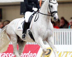 Ines Knoll and Fairplay H at the 2014 World Young Horse Championships :: Photo © Astrid Appels