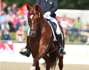 Spanish Jose Antonio Garcia Mena on the Dutch bred Doctor de Encinasola (by Scandic x Monteverdi). The chestnut stallion is a bit ponyesque but the trot was well ridden and the flying changes were excellent