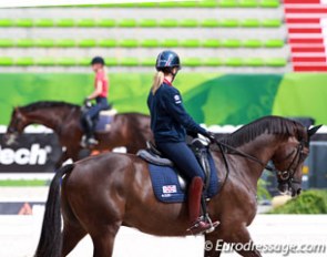 Charlotte Dujardin looking at her rival Helen Langehanenberg