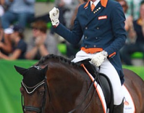 Diederik van Silfhout has a great ride on Arlando and balls his fist