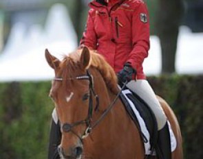 Monica Theodorescu back in the saddle in public with her 2009 German team horse Whisper