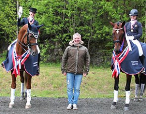 Trude Hestengen and Helena Liholt Gulli with breeder Tormod Bakke Johnsen at the 2015 Norwegian Dressage Championships :: Photo © Siri Furre