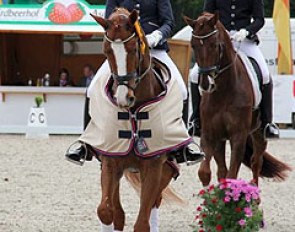 Eva Möller riding the lap of honour on For Freedom (by Floriscount) at the 2015 Holtkamper Dressage Days in Bielefeld