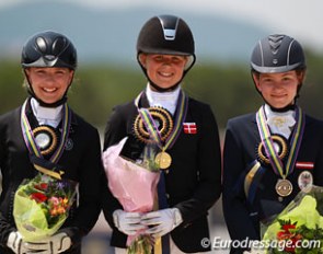 The individual podium at the 2015 European Children's Championships in Vidauban: Cecilia Bergåkra Berglund, Sofia Valentina Hegstrup, Lilli Ochsenhofer