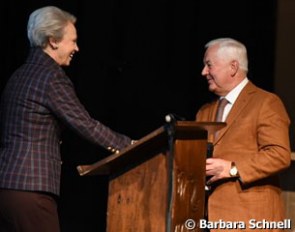 Princess Benedikte of Denmark passes on the GDF baton to Ullrich Kasselmann at the 2015 Global Dressage Forum :: Photo © Barbara Schnell