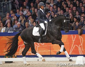Leida Collins-Strijk and Fellini at the 2015 KWPN Stallion Competition finals :: Photo © Dirk Caremans