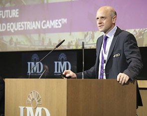Tim Hadaway, FEI Director of Games and Championships, addressing the FEI Sports Forum 2016 held at the IMD business school in Lausanne :: Photo: FEI/Germain Arias-Schreiber