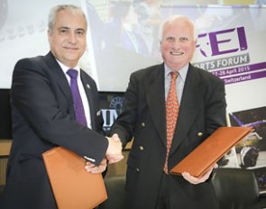 FEI President Ingmar De Vos with Dr Hanfried Haring, President of the European Equestrian Federation, after the signing of the Memorandum of Understanding at the FEI Sports Forum 2015 :: Photo © Germain Arias-Schreiber