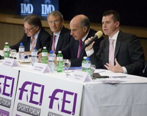 IOC Sports Director Kit McConnell (far right) with the chairmen of FEI Olympic disciplines (from left): Frank Kemperman, Dressage; Giuseppe Della Chiesa, Eventing; and John Madden, Jumping :: Photo © Germain Arias-Schreiber
