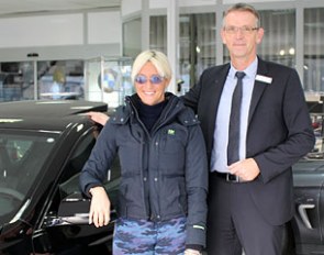 Silvia Rizzo receives the keys of her brand new BWM M5 Limousine from Thomas Berning at the BMW Helming & Sohn dealership in Lingen, Germany