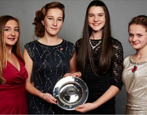 The British pony team (Isobel Berrington, Rebecca Bell, Clare Hole, Phoebe Peters) became the recipients of the Dressage Award at the 2015 Animal Health Trust UK Equestrian Awards