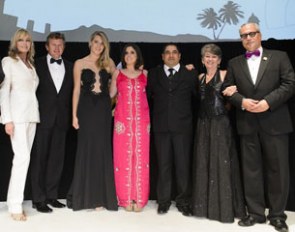 Bo Derek, Boyd Exell (AUS), Jessica Mendoza (GBR), Oriana Ricca Marmissolle (URU), Jose Eduardo Garcia Luna (USA), Anne-Rose Schoen  and FEI President Ingmar de Vos at the 2015 FEI Awards