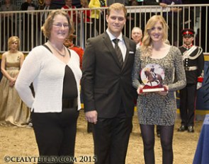 Dressage Canada Chair Sarah Bradley presented Brittany Fraser and Marc-Andre Beaulieu with the 2015 Dressage Canada Owner of the Year Award on behalf of Craig Fraser in Toronto, ON :: Photo © Cealy Tetley
