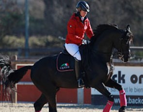 Show host Bernadette Brune schooling Di Magic (by Dimaggio x Rohdiamant) early in the morning