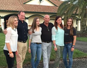 The Euro team in Florida: Vivien Niemann with her dad and coach Christoph Niemann, Antonia Arl with her dad and chaperon Joachim Arl, and Dutch young riders Dana van Lierop and Rosalie Bos