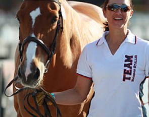 Catherine Haddad-Staller and Hotmail at the horse inspection for the 2015 CDI Wellington on 3 February 2015 :: Photo © Astrid Appels