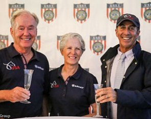Fritz and Claudine Kundrun and U.S. Team Trainer Robert Dover at the launch of The Dressage Challenge in Wellington :: Photo © PMG