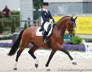 Helen Langehanenberg on her husband David Lichtenberg's Suppenkasper at the 2016 CDIO Aachen :: Photo © Astrid Appels