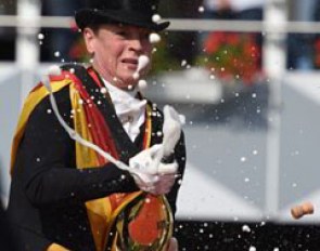 Grand Prix Special gold medallist Isabell Werth popping the champagne