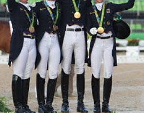 The German team wins gold at the 2016 Olympic Games: Isabell Werth, Dorothee Schneider, Sönke Rothenberger, Kristina Bröring-Sprehe :: Photo © Astrid Appels