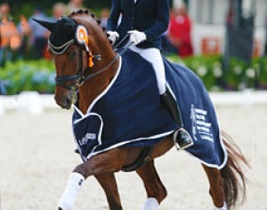 Beatrice Buchwald and Victoria's Secret win the 5-year old preliminary test at the 2016 World Young Horse Championships :: Photo © Astrid Appels