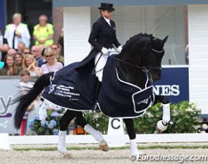 Dorothee Schneider and Sezuan win the 7-year old preliminary test at the 2016 World Young Horse Championships :: Photo © Astrid Appels