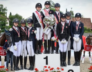 The medallists in the pony, junior and young riders division at the 2017 Swiss Dressage Championships :: Photo © Katja Stuppia