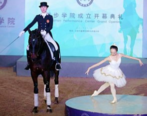 Lina Liu and a ballerina at the grand opening of the dressage academy at the Equuleus International Riding Club in Beijing :: Photo © Teng Jun