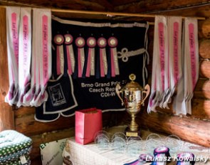 The trophies and ribbons at the 2017 CDI-W Brno